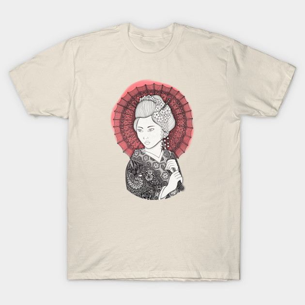 Geisha and Japanese flag